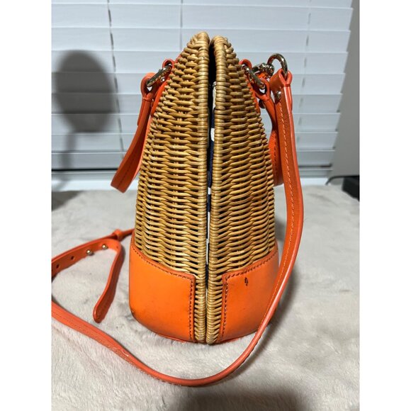 Kate Spade New York Wicker & Leather Orange Satchel With Adjustable Strap - Picture 5 of 13